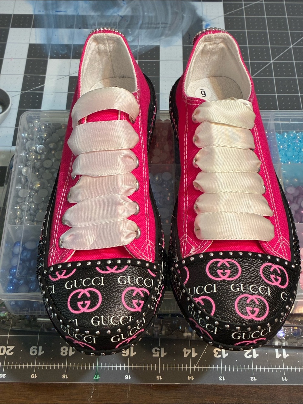 Women's Hot Pink Logo-Trim Sneakers with Satin Laces